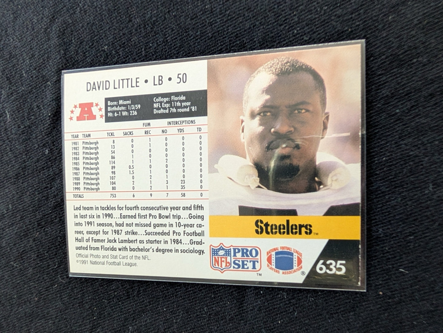David Little Pittsburgh Steelers LB Card Lot (5) Topps, Pro Set, Score 90-91