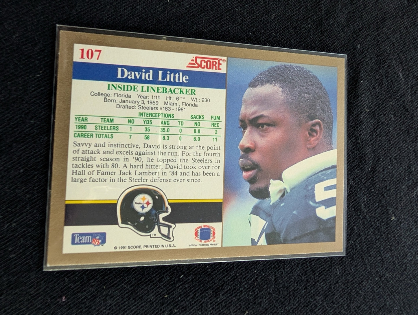 David Little Pittsburgh Steelers LB Card Lot (5) Topps, Pro Set, Score 90-91