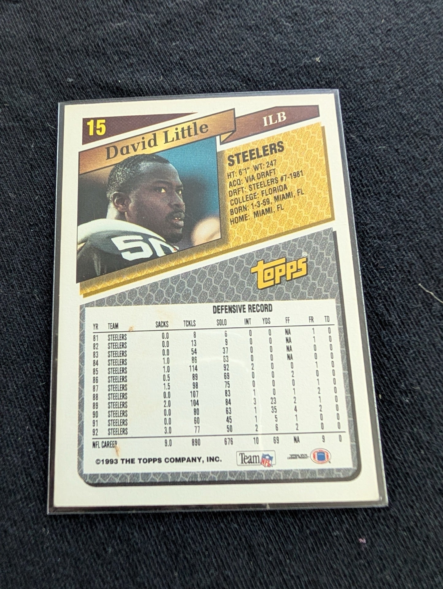 David Little Pittsburgh Steelers LB Card Lot (5) Topps, Pro Set, Score 90-91