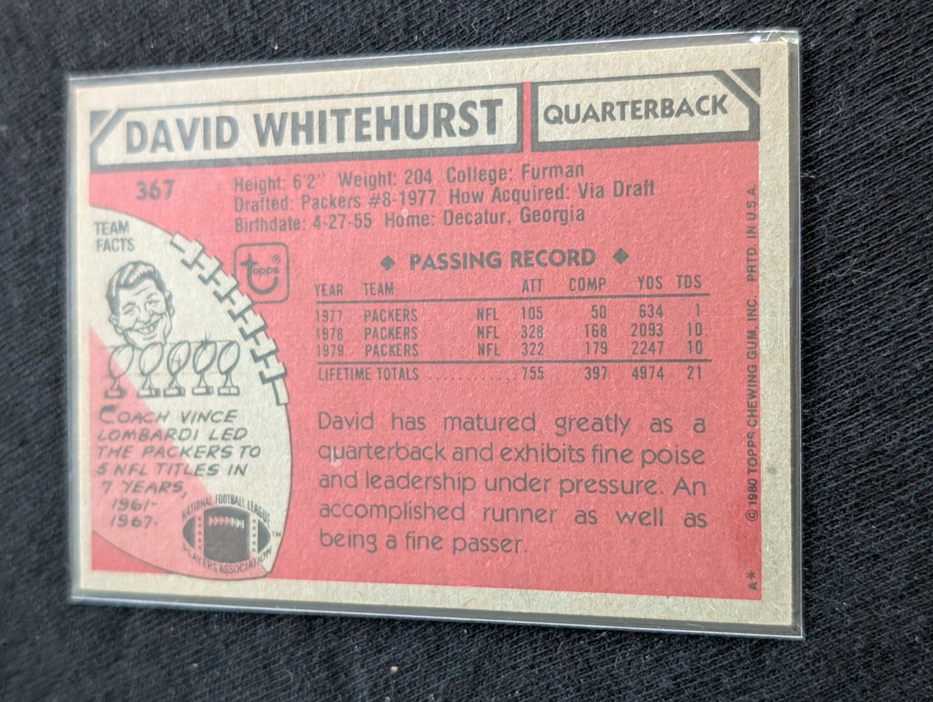 David Whitehurst Green Bay Packers QB Vintage Topps Card Lot (2) 1980 1981