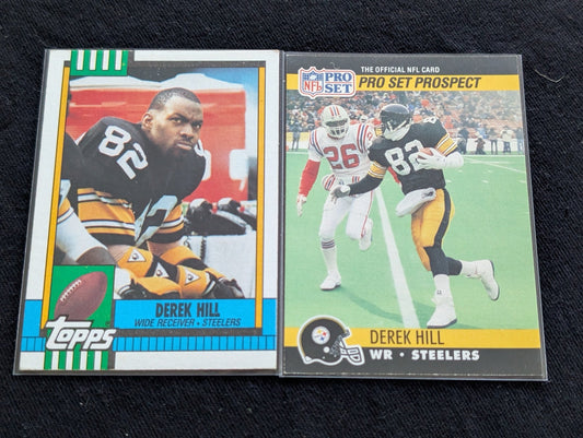 Derek Hill Pittsburgh Steelers WR Lot (2) 1990 Topps & Pro Set Prospect