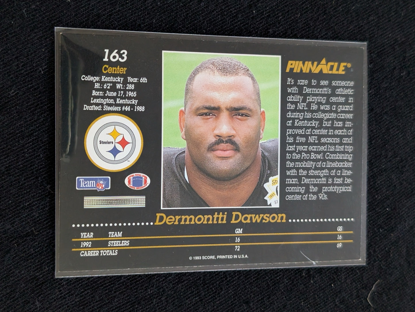 Dermontti Dawson HOF Steelers Center Legend Card Lot (7) Topps, Score, Pro Set
