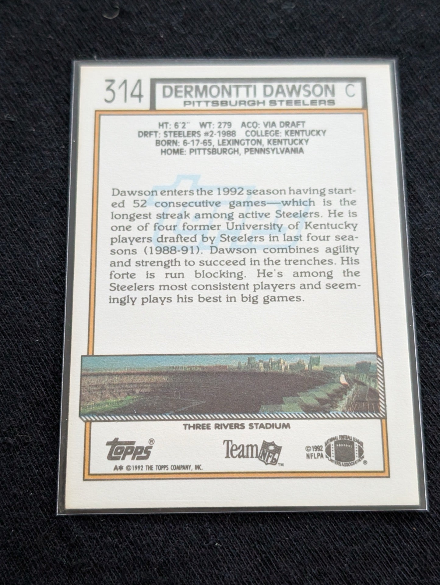 Dermontti Dawson HOF Steelers Center Legend Card Lot (7) Topps, Score, Pro Set
