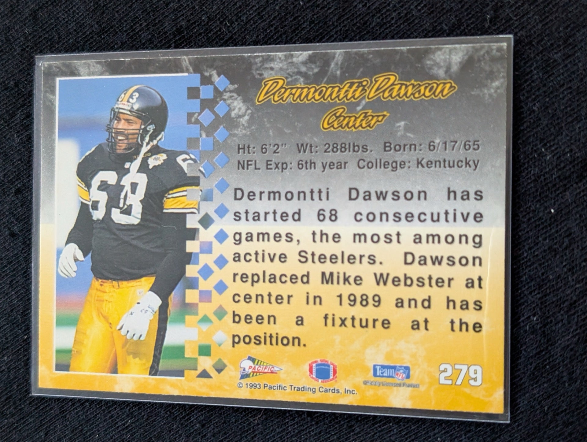 Dermontti Dawson HOF Steelers Center Legend Card Lot (7) Topps, Score, Pro Set