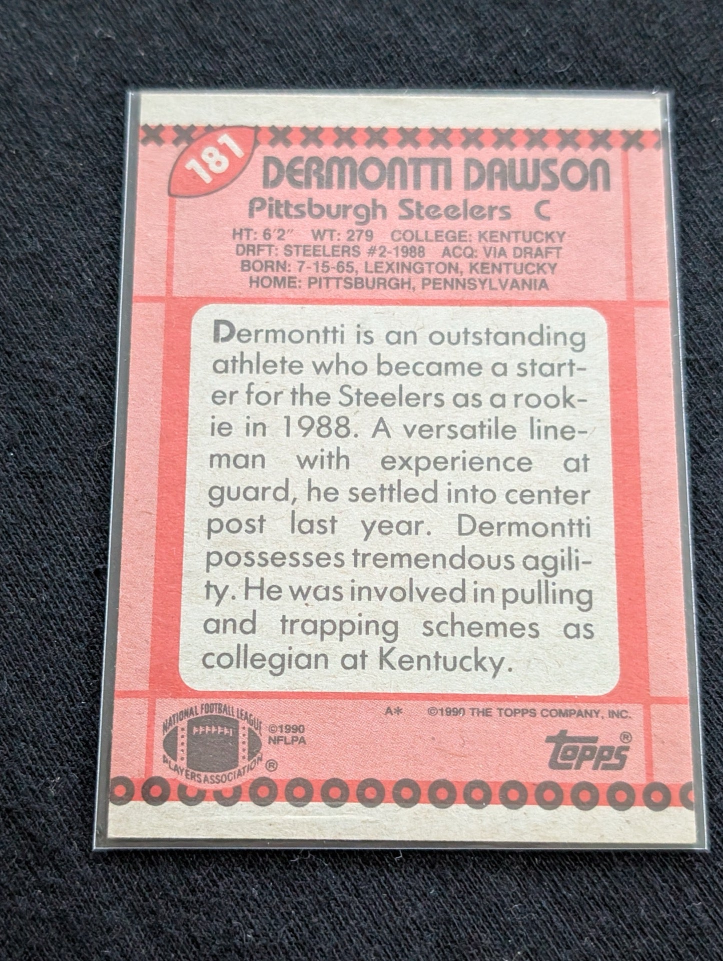 Dermontti Dawson HOF Steelers Center Legend Card Lot (7) Topps, Score, Pro Set