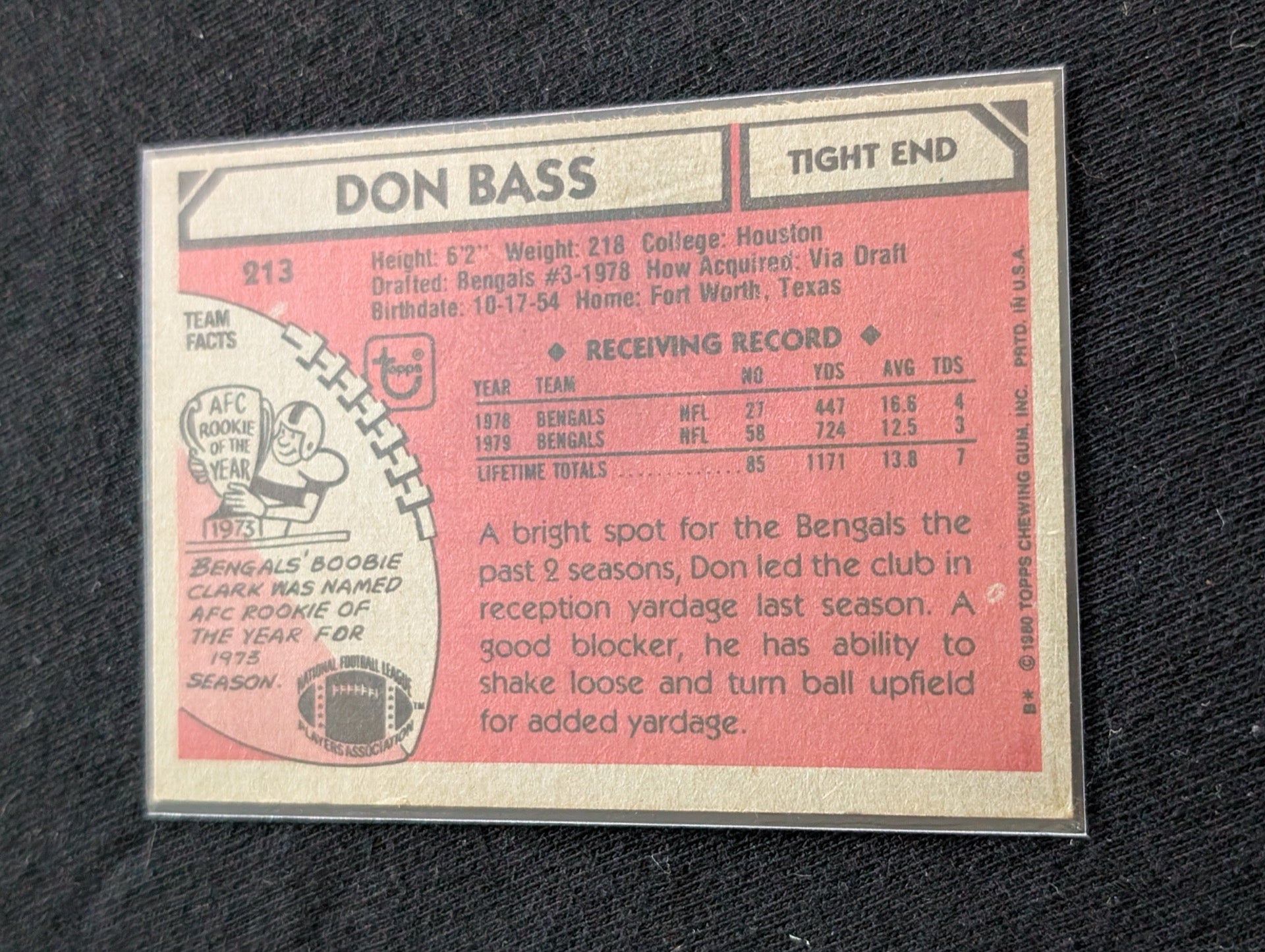 Don Bass Cincinnati Bengals Vintage Topps Card Lot (2) 1980 1981