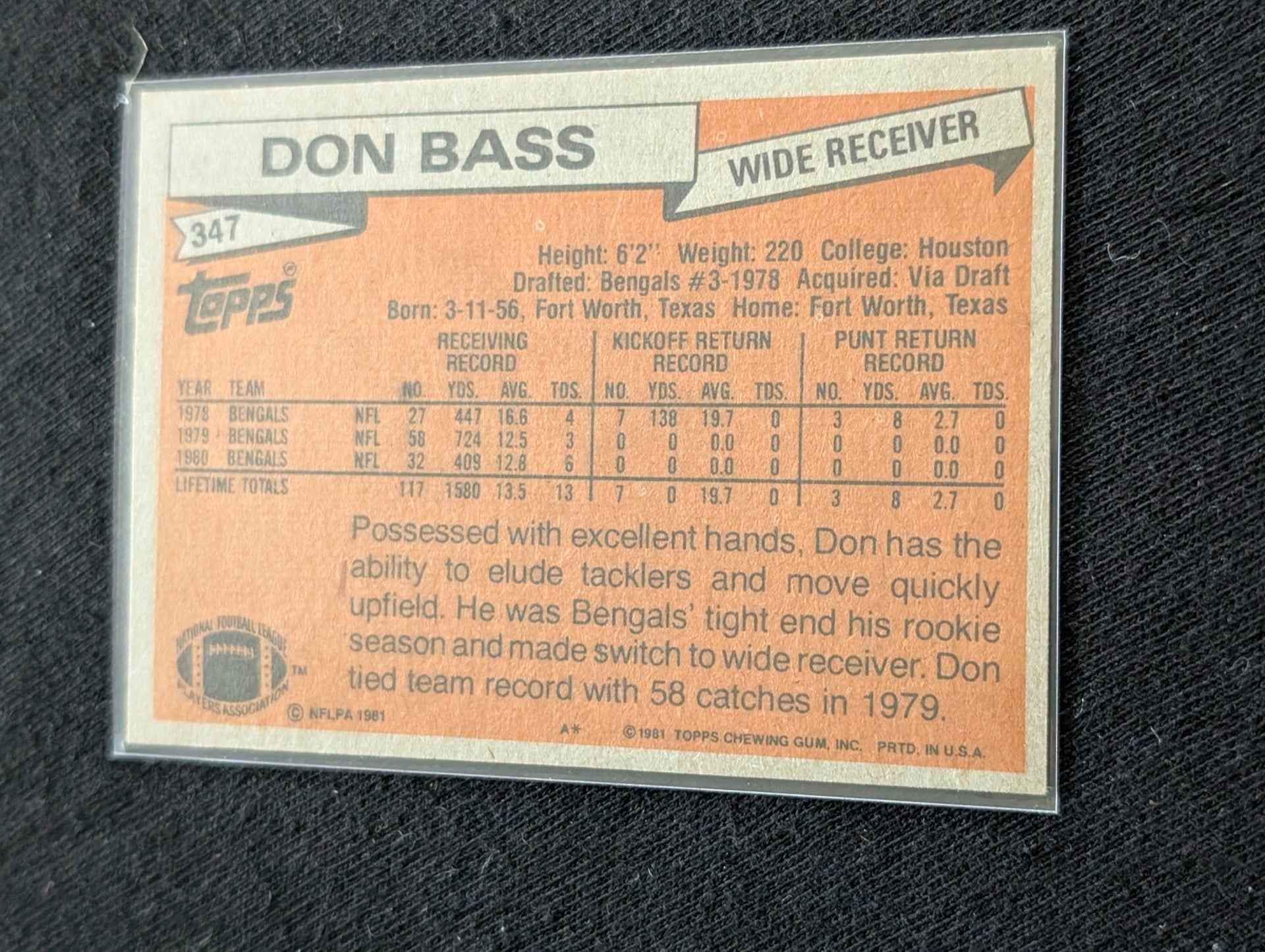 Don Bass Cincinnati Bengals Vintage Topps Card Lot (2) 1980 1981