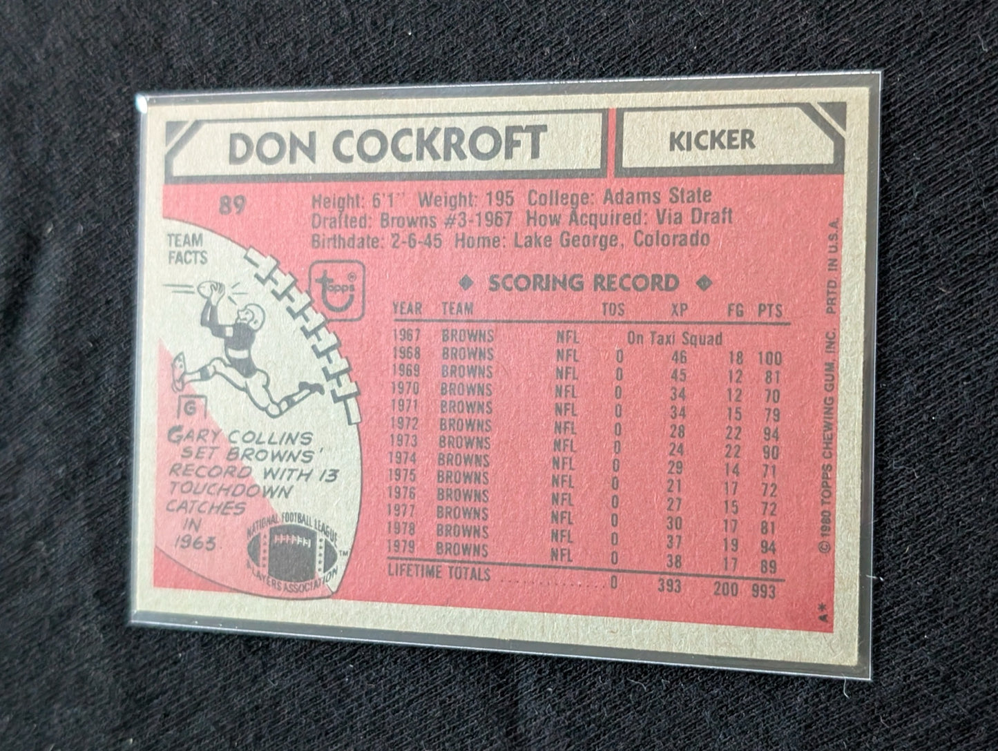 Don Cockroft Cleveland Browns Kicker Vintage Topps Card Lot (2) 1979 1980