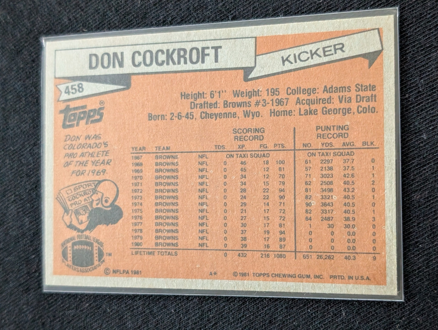 Don Cockroft Cleveland Browns Kicker Vintage Topps Card Lot (2) 1979 1980