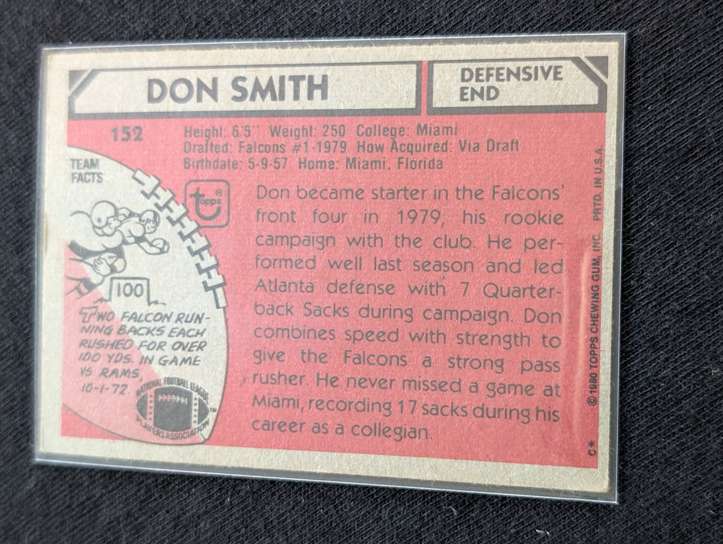 Don Smith Atlanta Falcons Vintage Topps Card Lot (2) 1980 & 1981