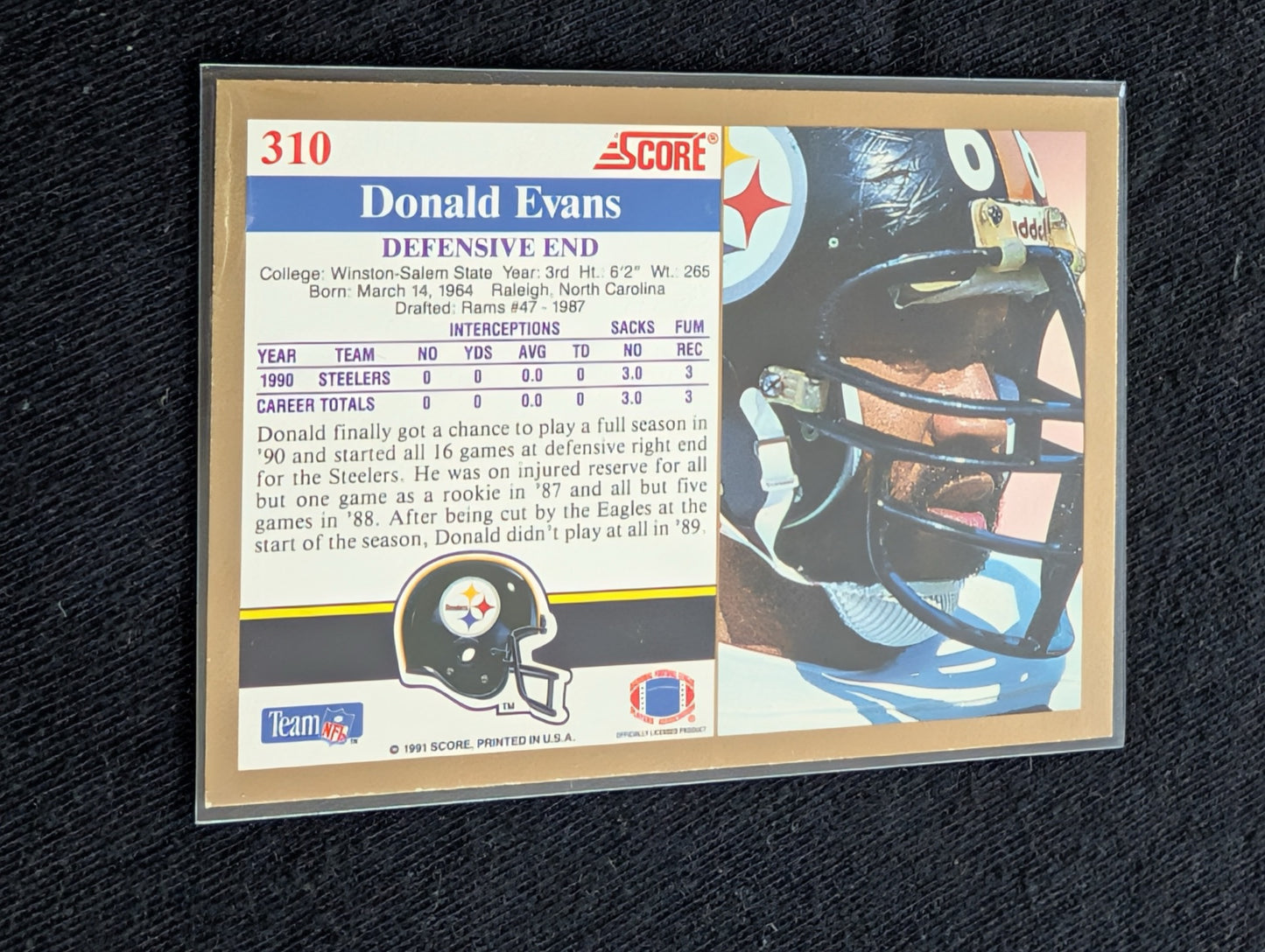 Donald Evans Pittsburgh Steelers DE Card Lot (2) 1991 Score & Topps