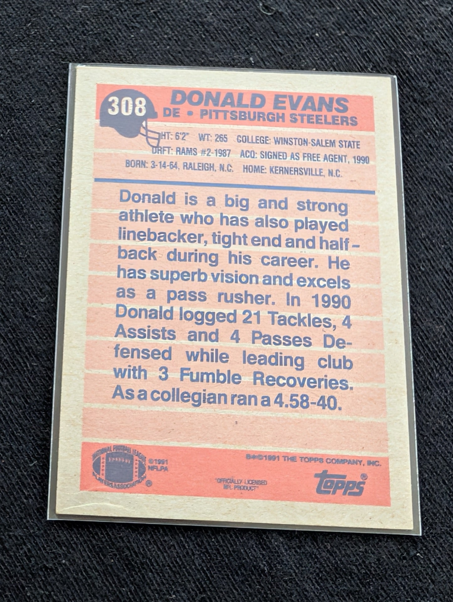 Donald Evans Pittsburgh Steelers DE Card Lot (2) 1991 Score & Topps