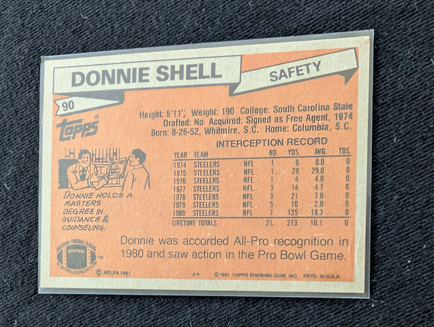 Donnie Shell HOF Steelers Vintage Topps Card Lot (2) 1980 1981 Steel Curtain