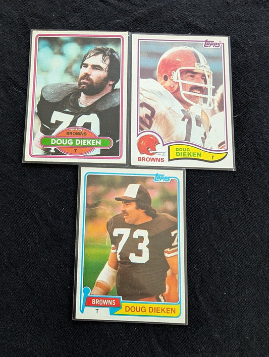 Doug Dieken Cleveland Browns Vintage Topps Card Lot (3) 1980 1981 1982