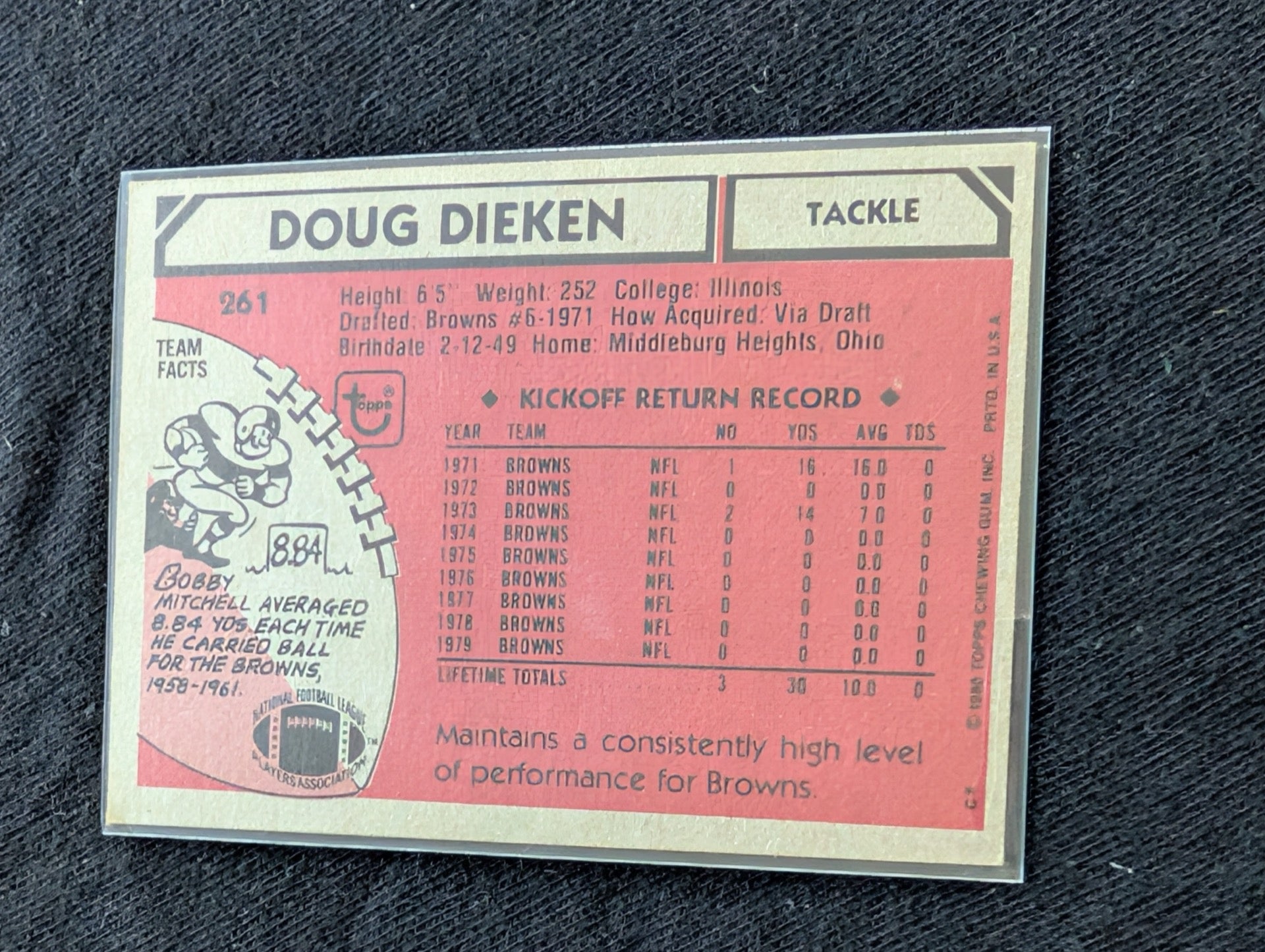 Doug Dieken Cleveland Browns Vintage Topps Card Lot (3) 1980 1981 1982