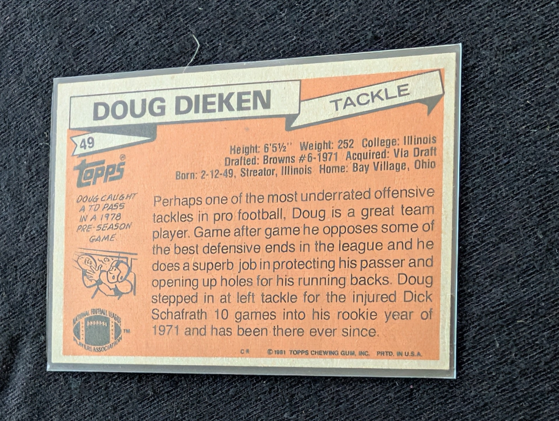 Doug Dieken Cleveland Browns Vintage Topps Card Lot (3) 1980 1981 1982
