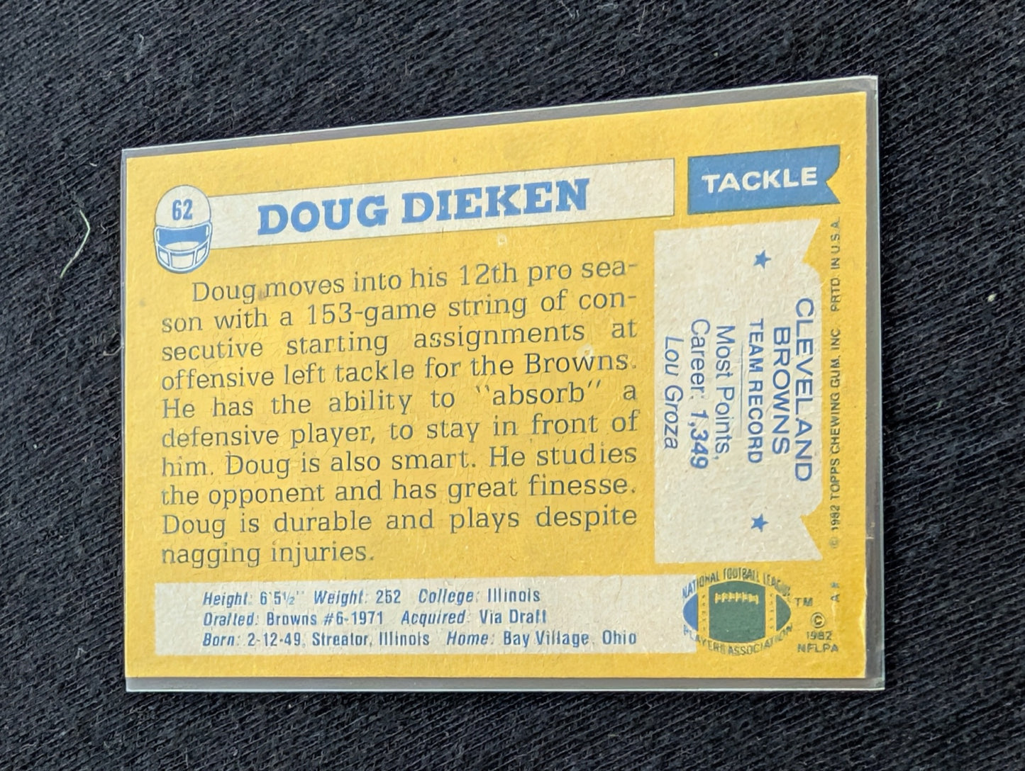 Doug Dieken Cleveland Browns Vintage Topps Card Lot (3) 1980 1981 1982