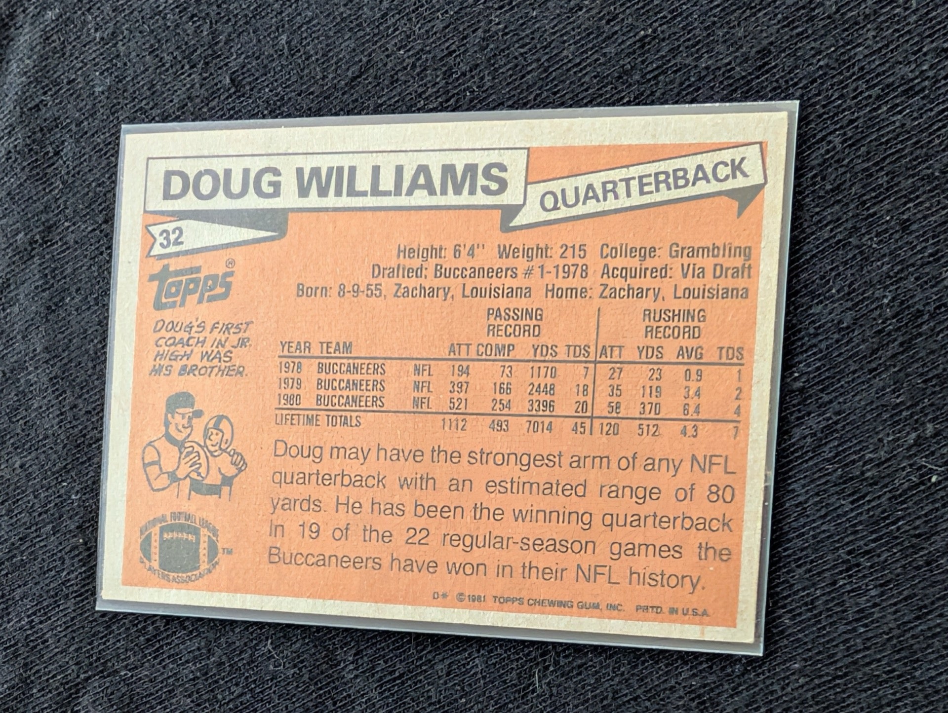 Doug Williams 1980 & 1981 Topps Buccaneers QB Vintage Card Lot (2)