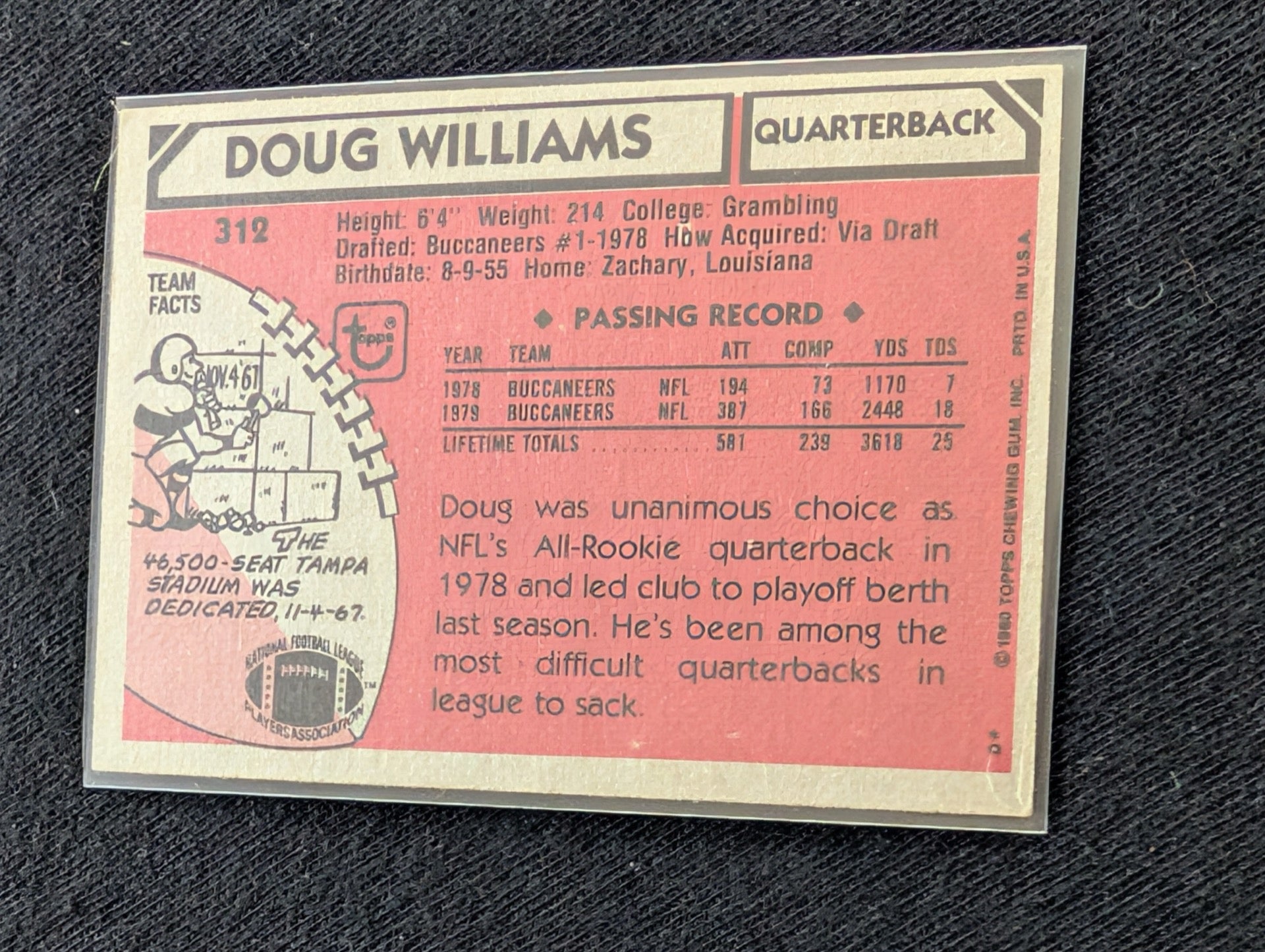 Doug Williams 1980 & 1981 Topps Buccaneers QB Vintage Card Lot (2)