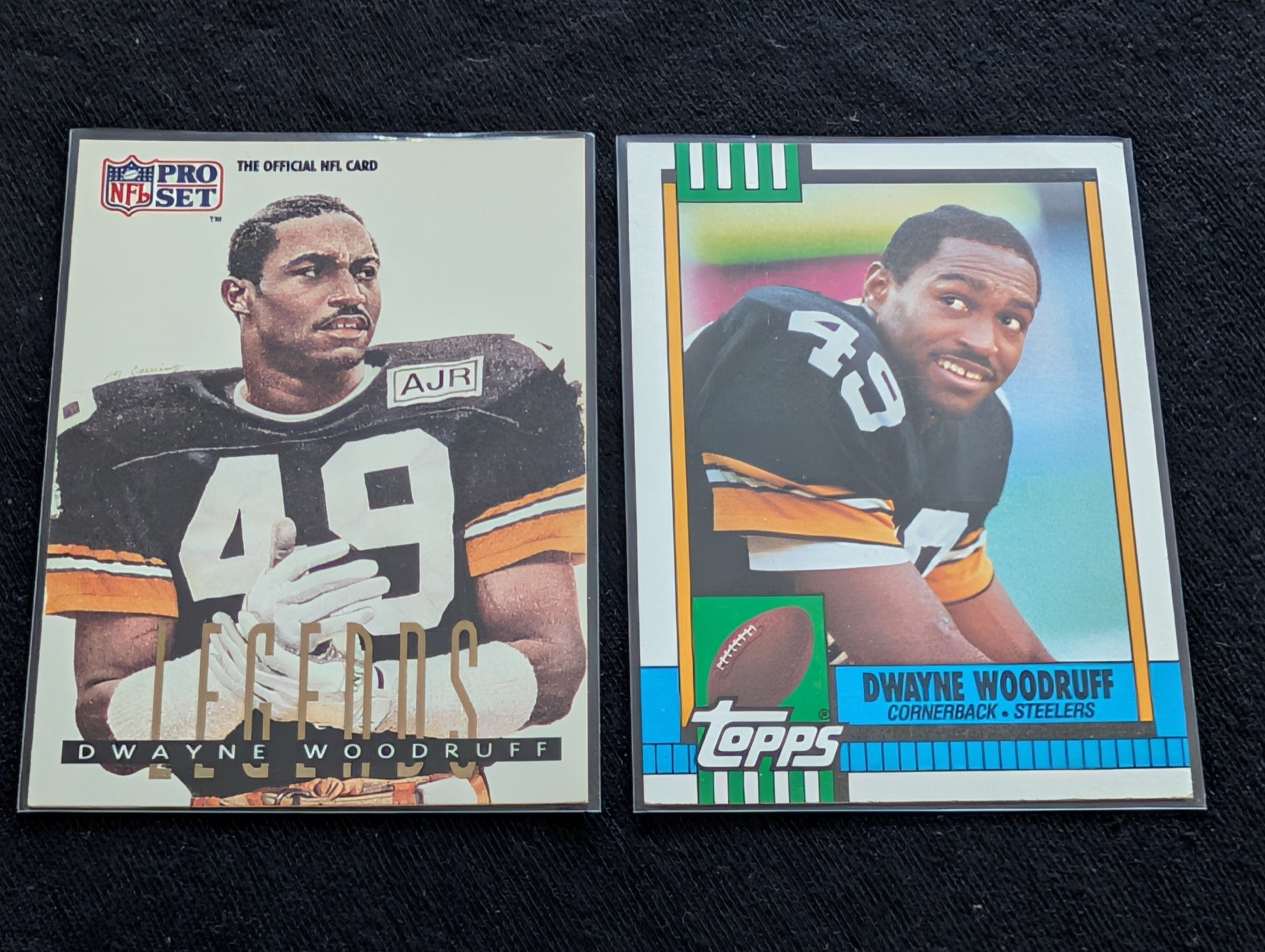 Dwayne Woodruff Pittsburgh Steelers CB Lot (2) 1990 Topps & Pro Set Legends