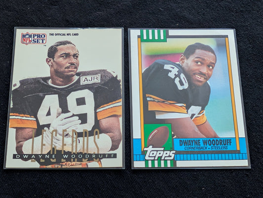 Dwayne Woodruff Pittsburgh Steelers CB Lot (2) 1990 Topps & Pro Set Legends