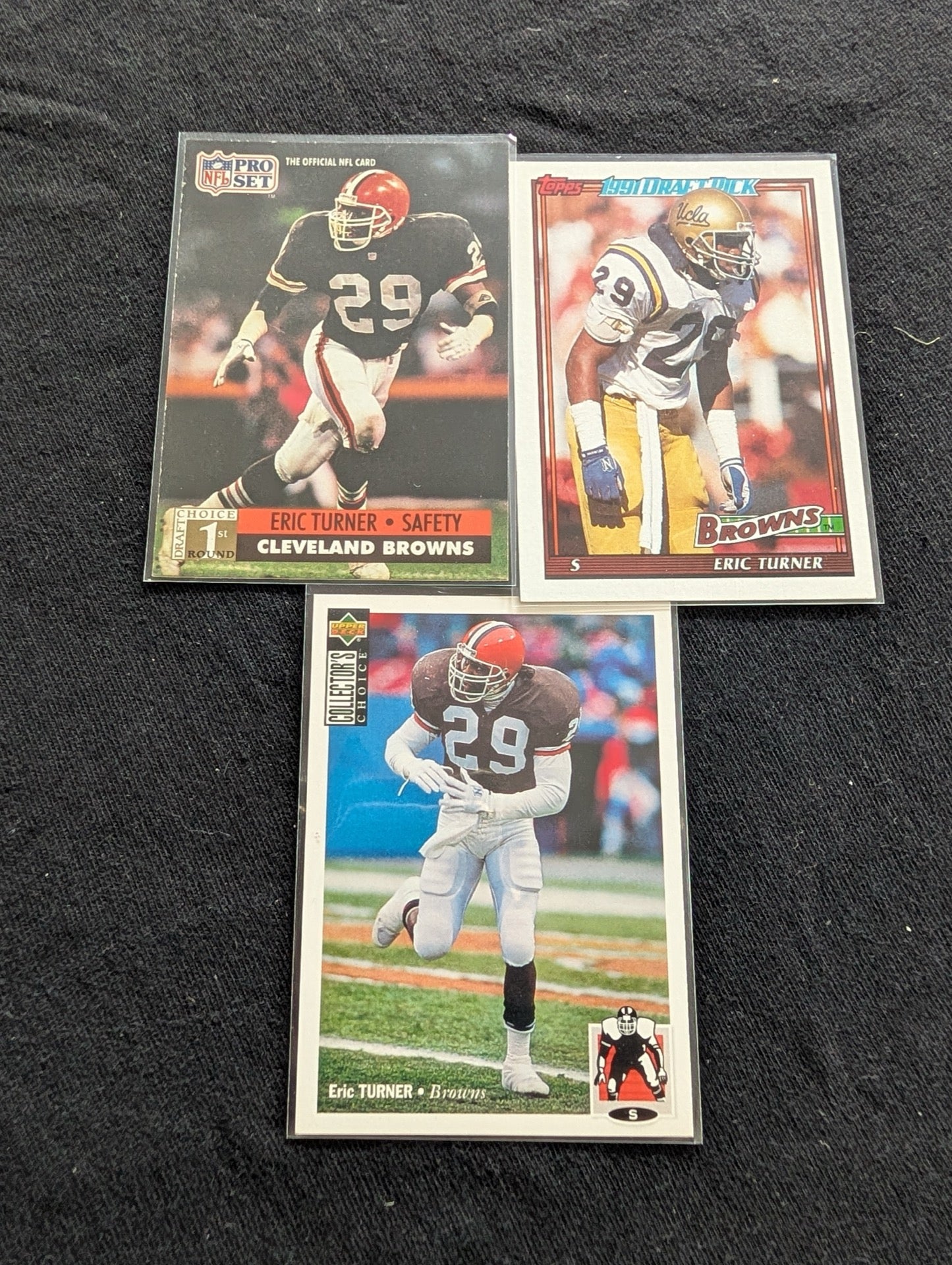 Eric Turner Cleveland Browns RC Lot (3) #2 Overall Pick 1991 Pro Set Topps