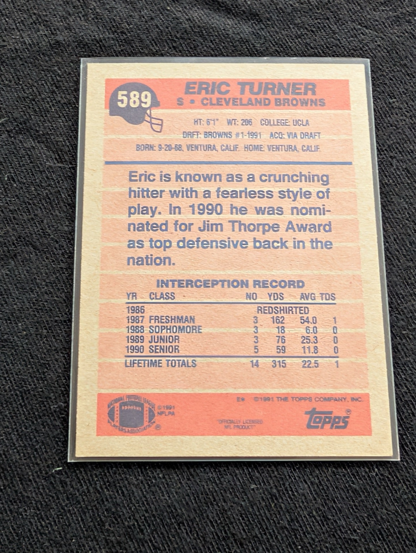 Eric Turner Cleveland Browns RC Lot (3) #2 Overall Pick 1991 Pro Set Topps