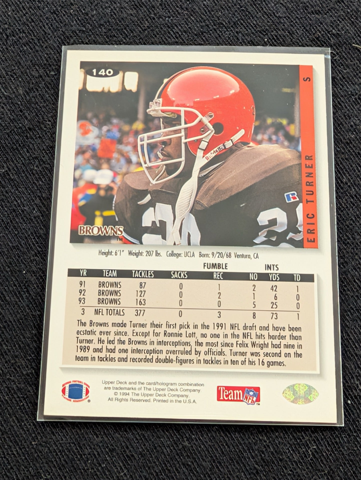 Eric Turner Cleveland Browns RC Lot (3) #2 Overall Pick 1991 Pro Set Topps