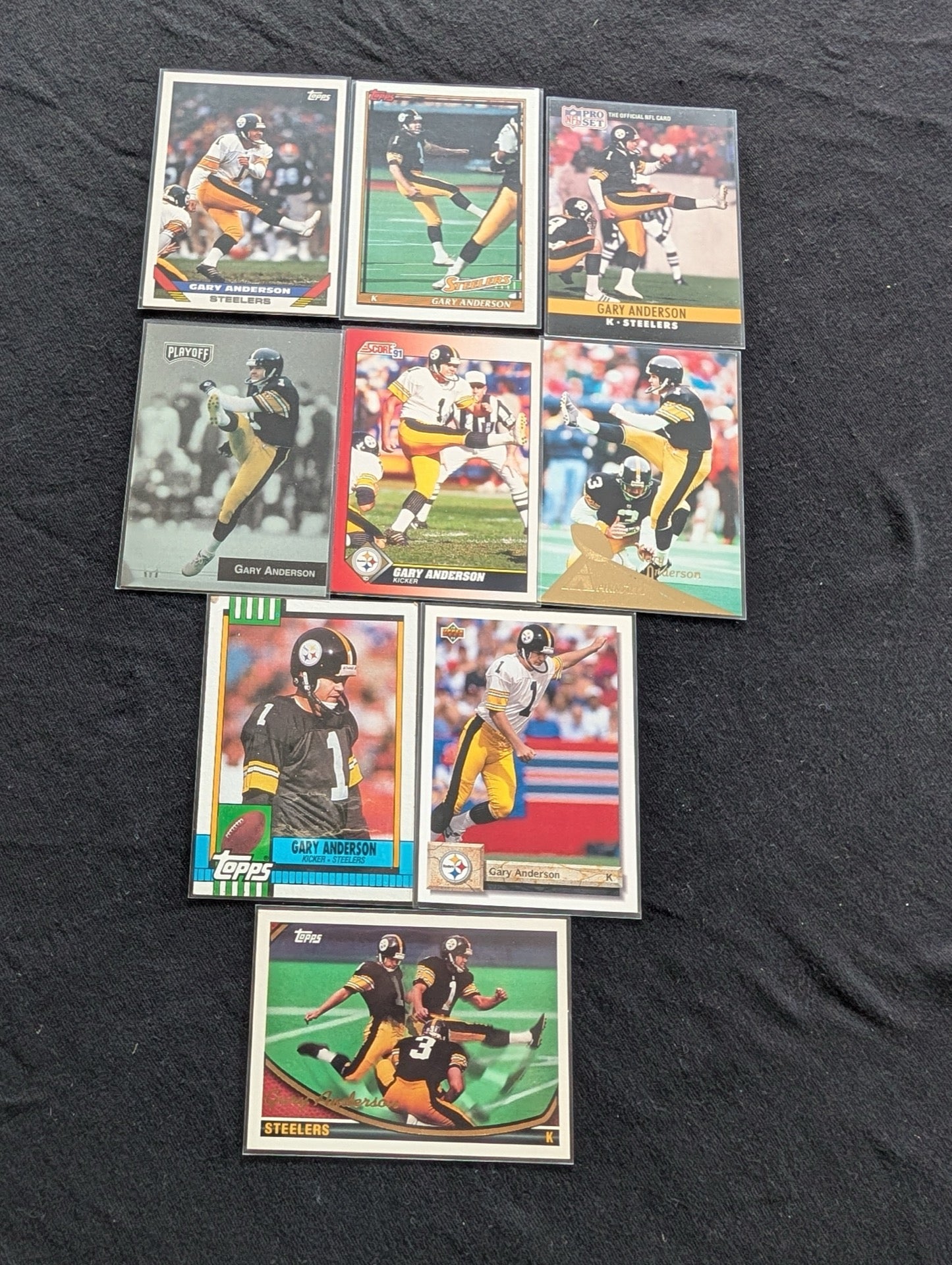 Gary Anderson Steelers All-Time Scorer Kicker Lot (9 Cards) Topps, Score, UD