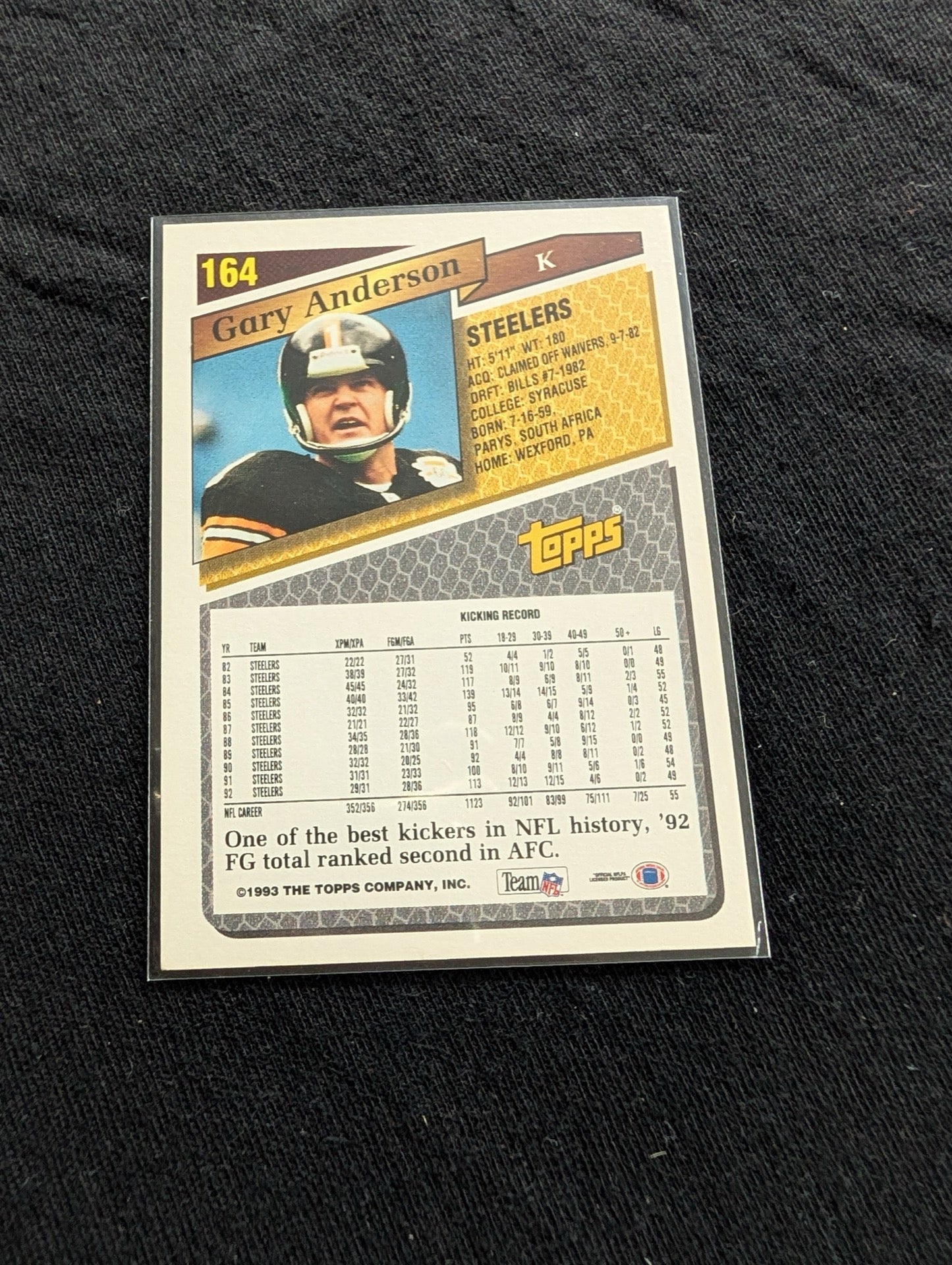 Gary Anderson Steelers All-Time Scorer Kicker Lot (9 Cards) Topps, Score, UD