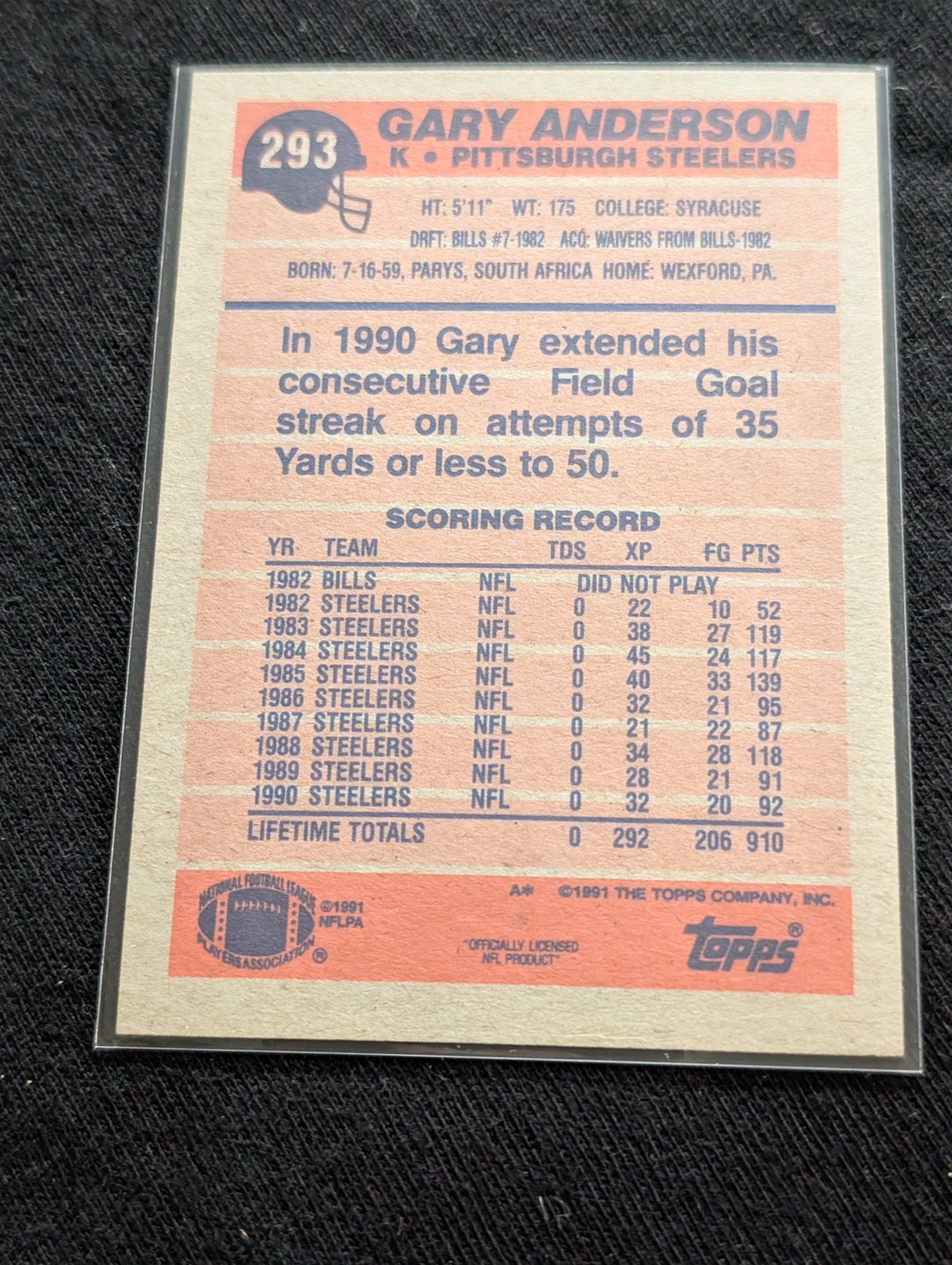 Gary Anderson Steelers All-Time Scorer Kicker Lot (9 Cards) Topps, Score, UD