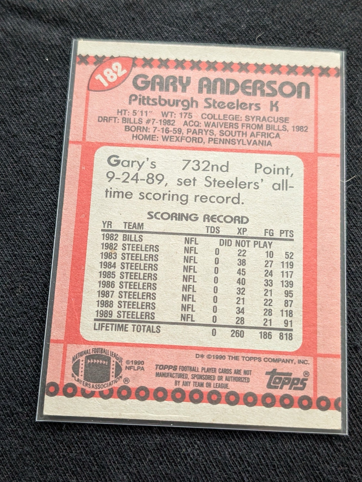 Gary Anderson Steelers All-Time Scorer Kicker Lot (9 Cards) Topps, Score, UD