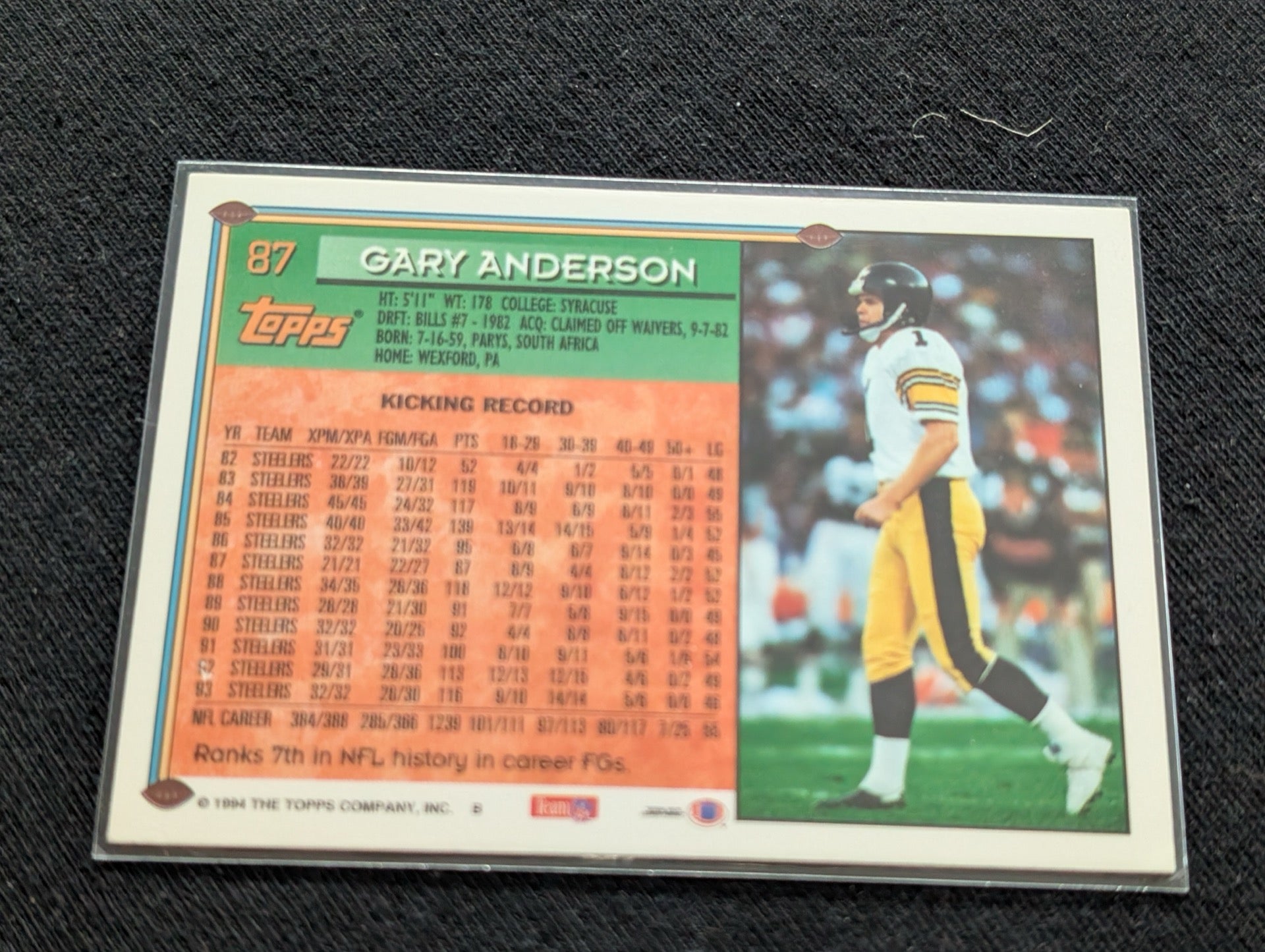 Gary Anderson Steelers All-Time Scorer Kicker Lot (9 Cards) Topps, Score, UD