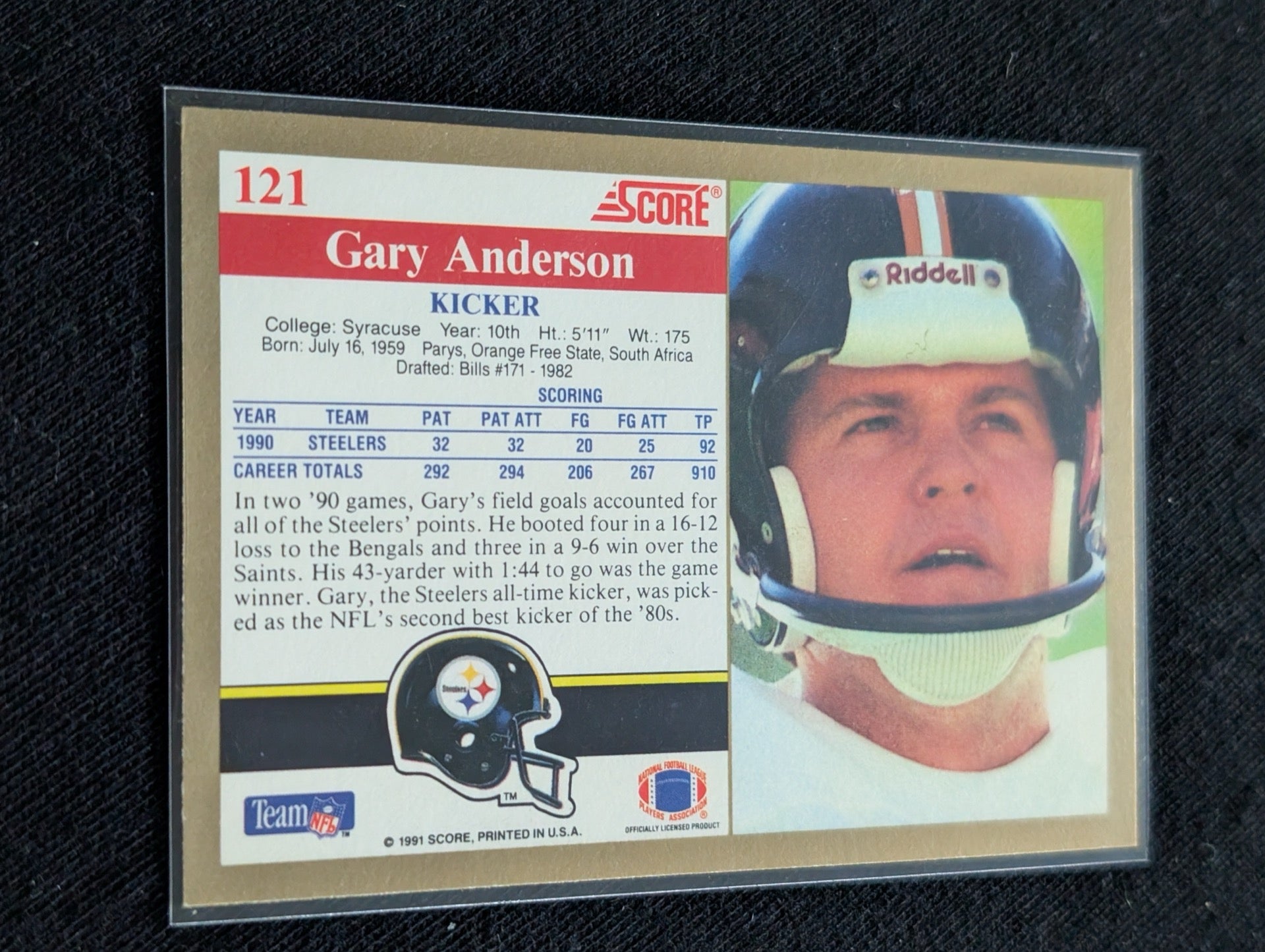 Gary Anderson Steelers Kicker Legend Card Lot (2) 1991 Score & 1992 UD