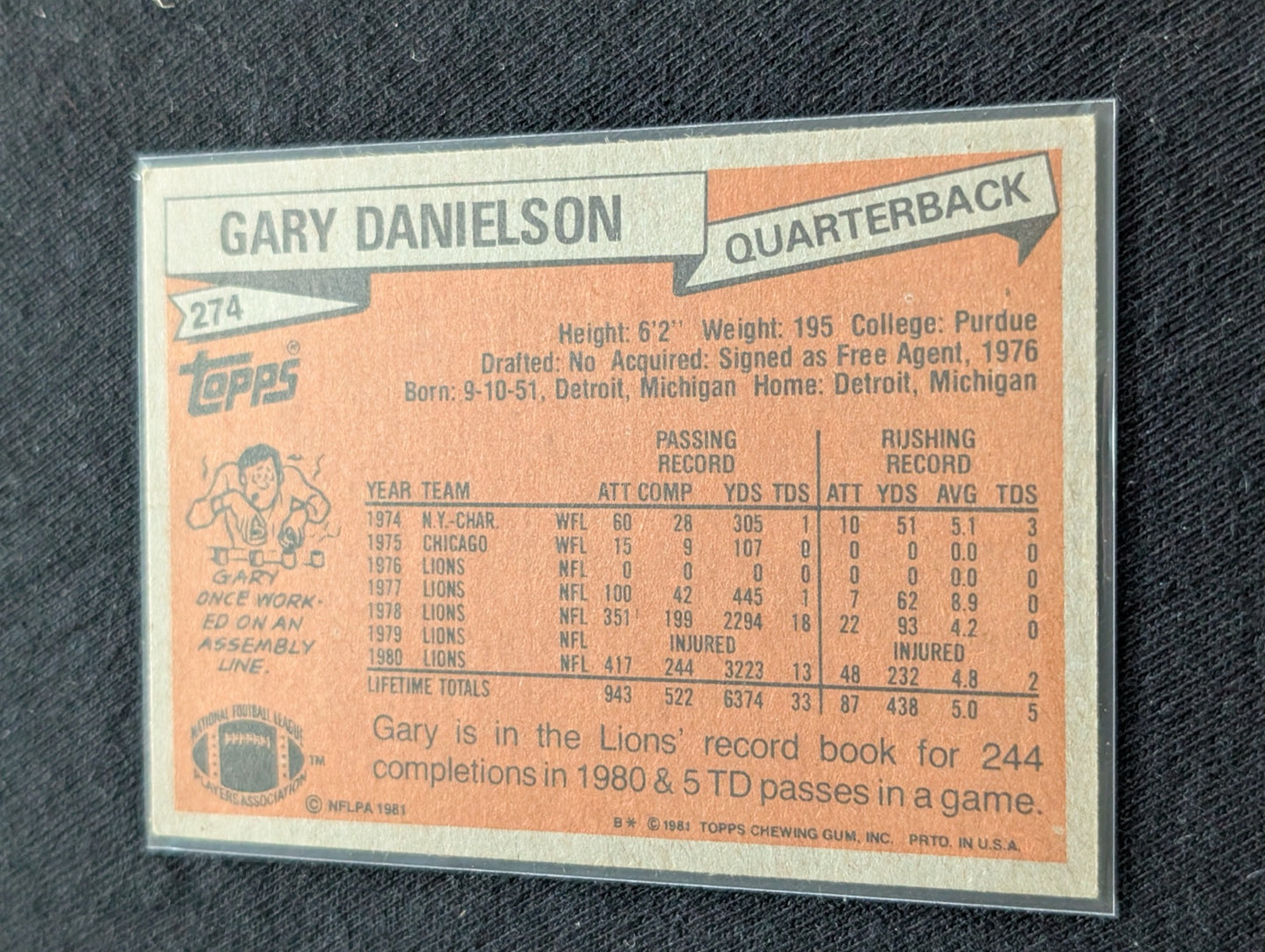 Gary Danielson Detroit Lions QB Vintage Topps Card Lot (2) 1980 1981