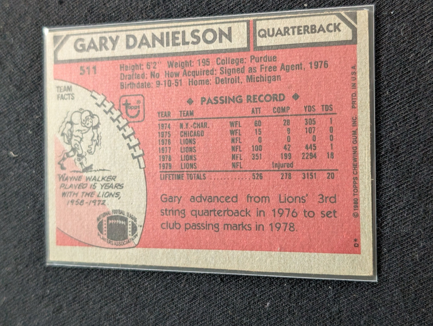 Gary Danielson Detroit Lions QB Vintage Topps Card Lot (2) 1980 1981