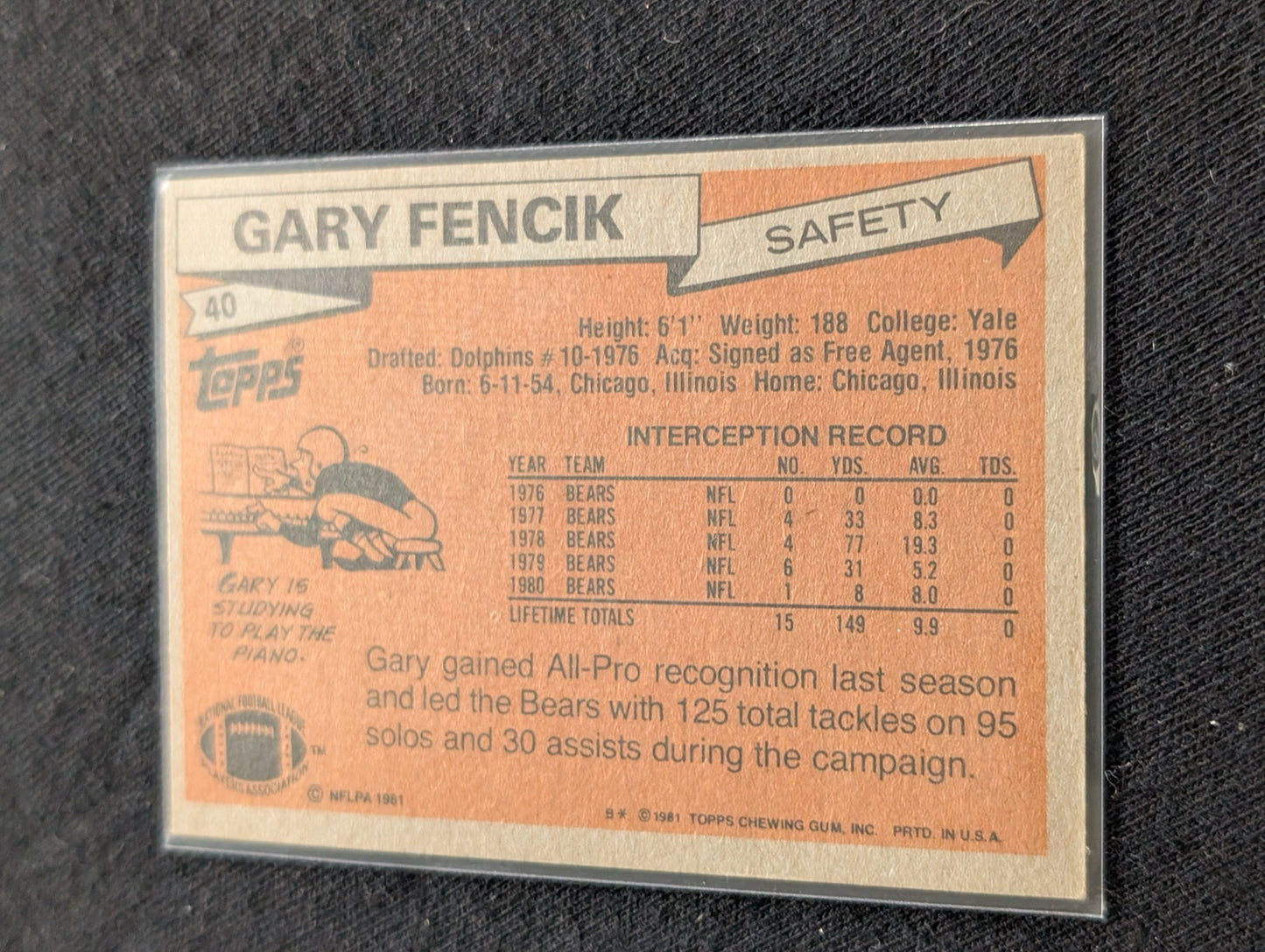Gary Fencik Chicago Bears '85 Legend Vintage All-Pro Lot (2) 1981 1982 Topps