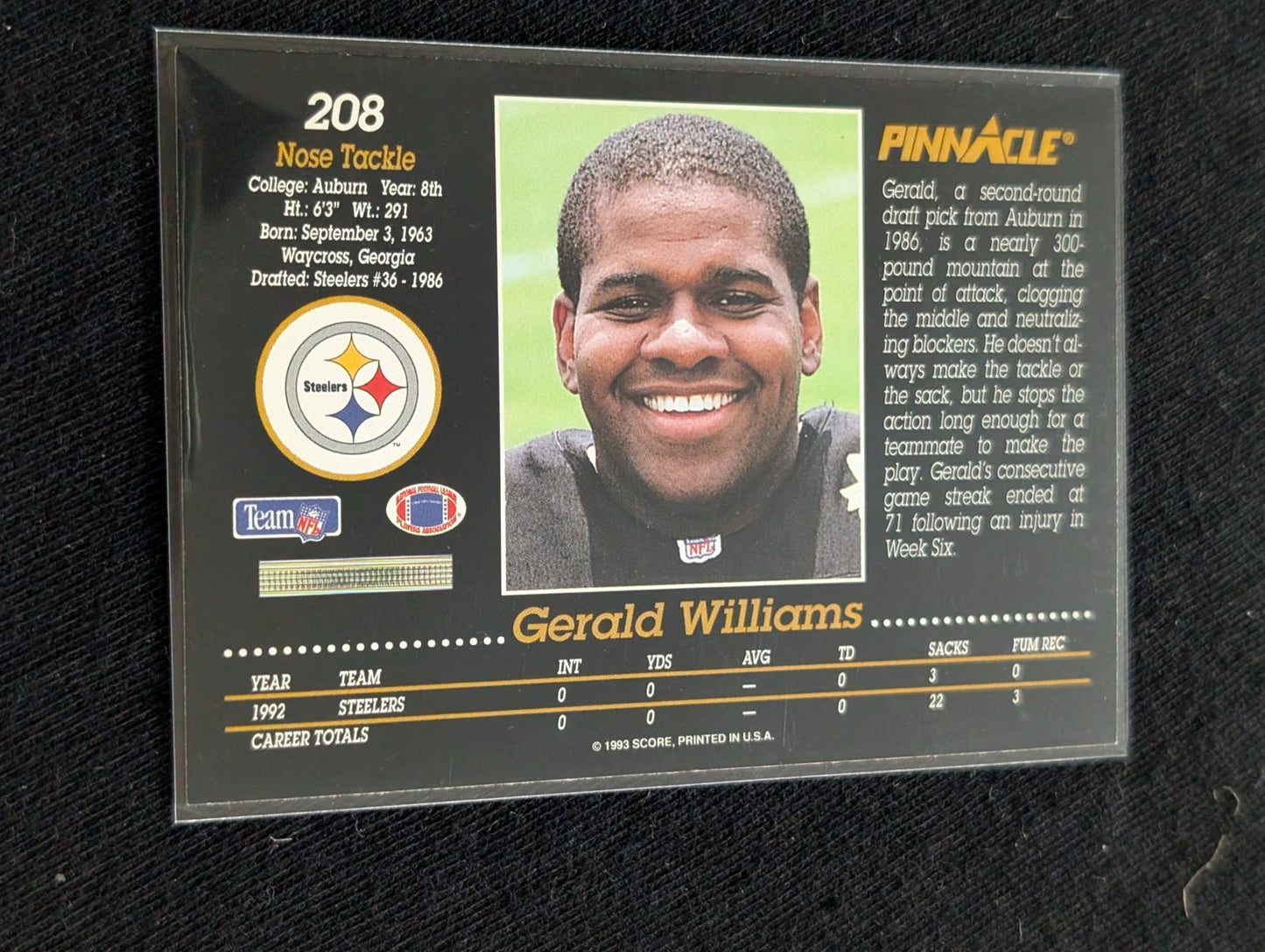Gerald Williams Pittsburgh Steelers NT Player Lot (4) Pro Set, Topps, Pinnacle