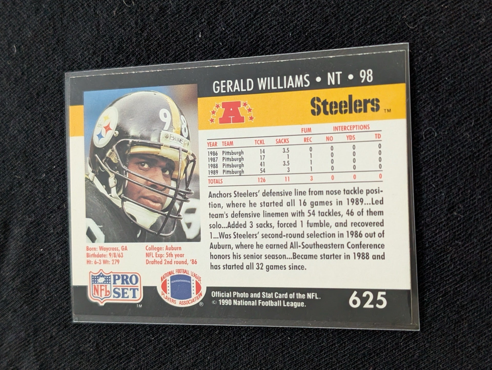 Gerald Williams Pittsburgh Steelers NT Card Lot (2) 1990 Pro Set