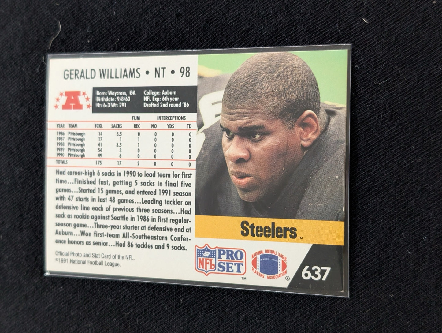 Gerald Williams Pittsburgh Steelers NT Card Lot (2) 1990 Pro Set