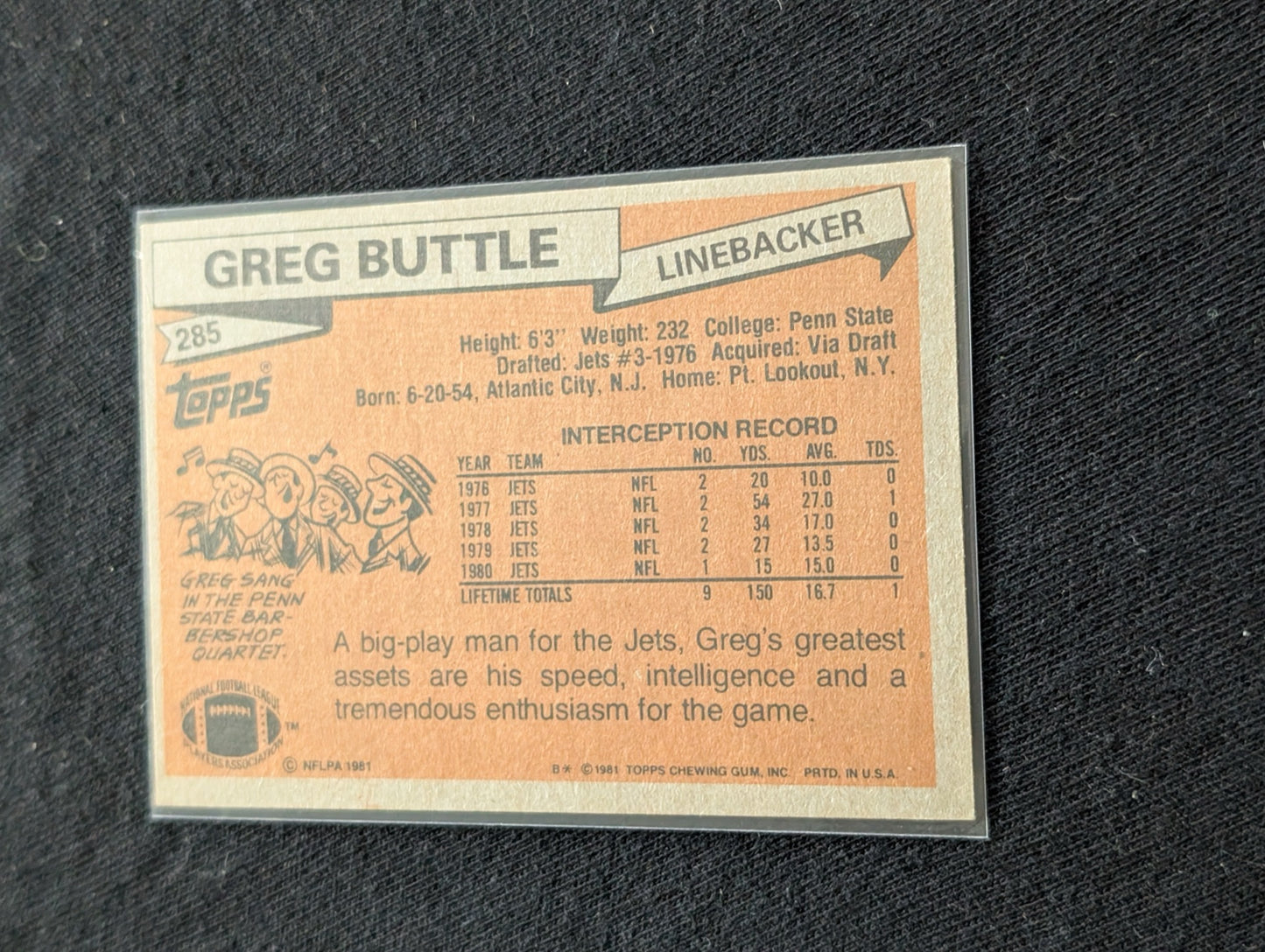 Greg Buttle New York Jets LB Vintage Topps Lot (2) 1980 All-Pro 1981