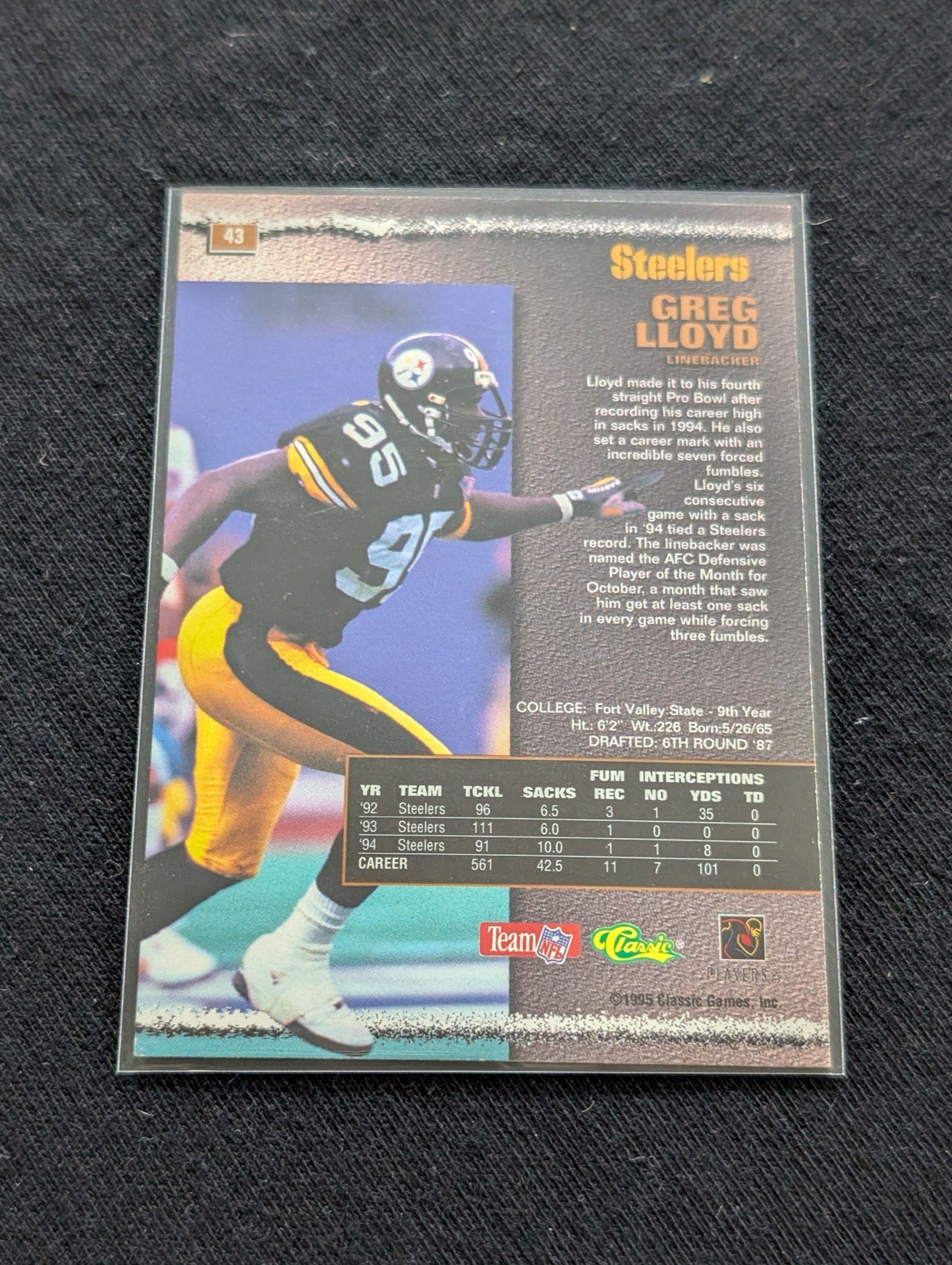Greg Lloyd Steelers Legend LB Player Lot (11 Cards) Pro Bowl All-Pro