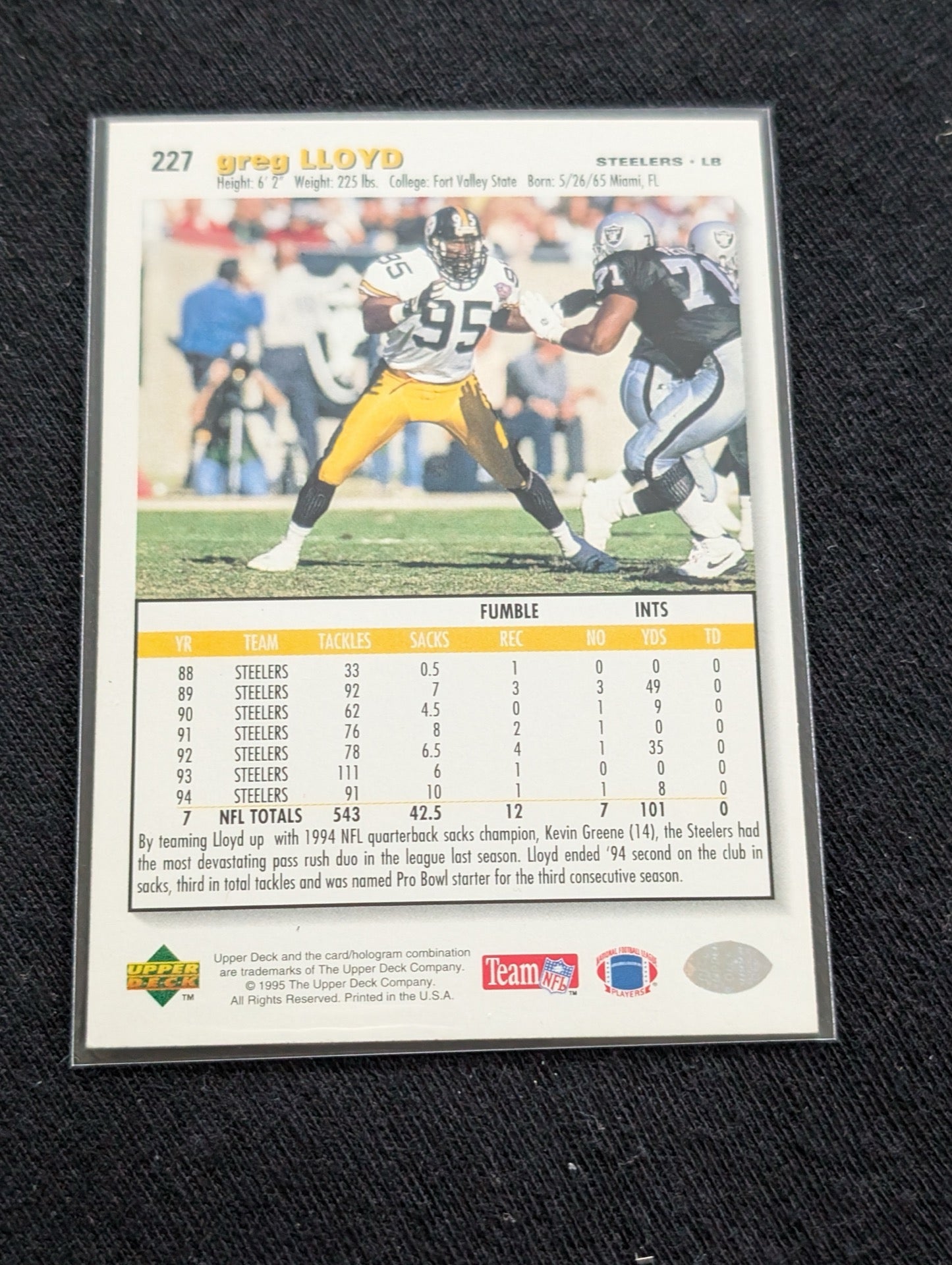 Greg Lloyd Steelers Legend LB Player Lot (11 Cards) Pro Bowl All-Pro