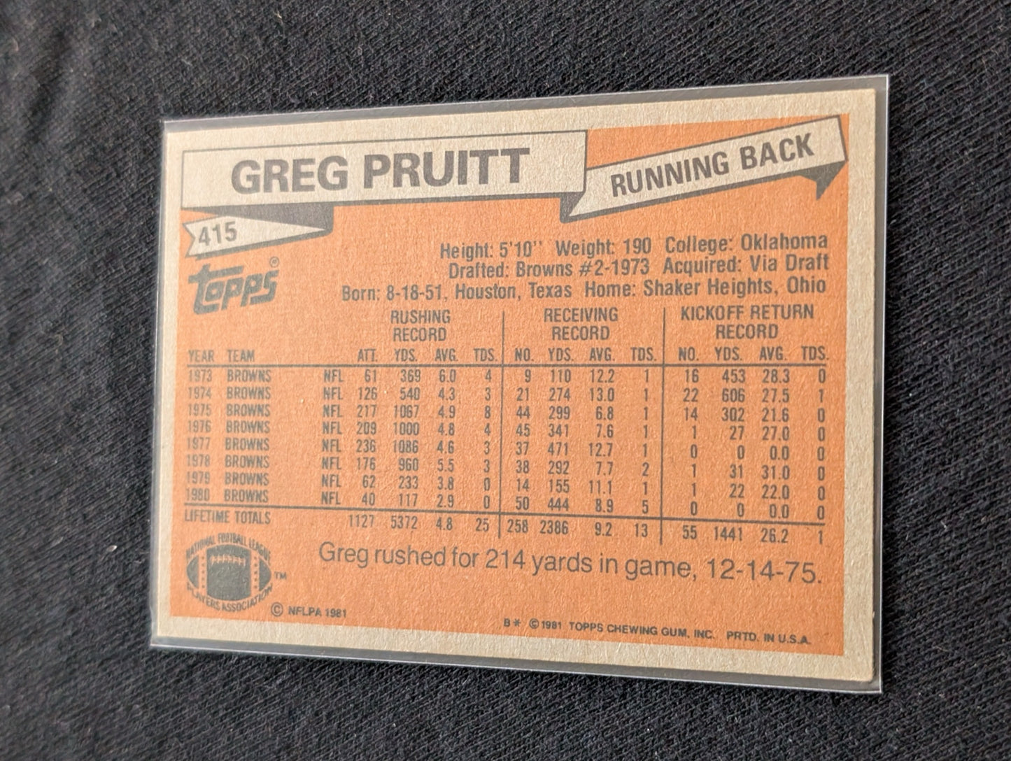 Greg Pruitt Cleveland Browns RB Vintage Topps Lot (2) 1980 1981 "Kardiac Kids"