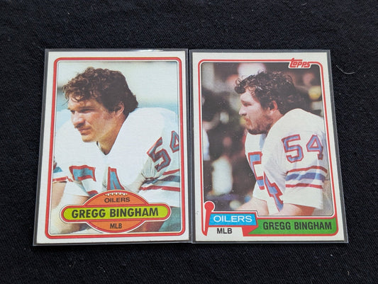 Gregg Bingham Houston Oilers LB Vintage Topps Lot (2) 1980 1981 "Luv Ya Blue"