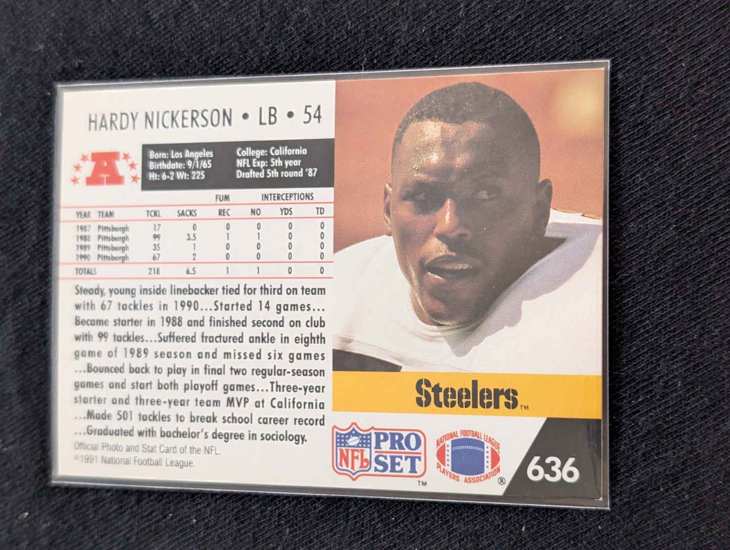 Hardy Nickerson Pittsburgh Steelers LB Card Lot (2) 1990 Pro Set