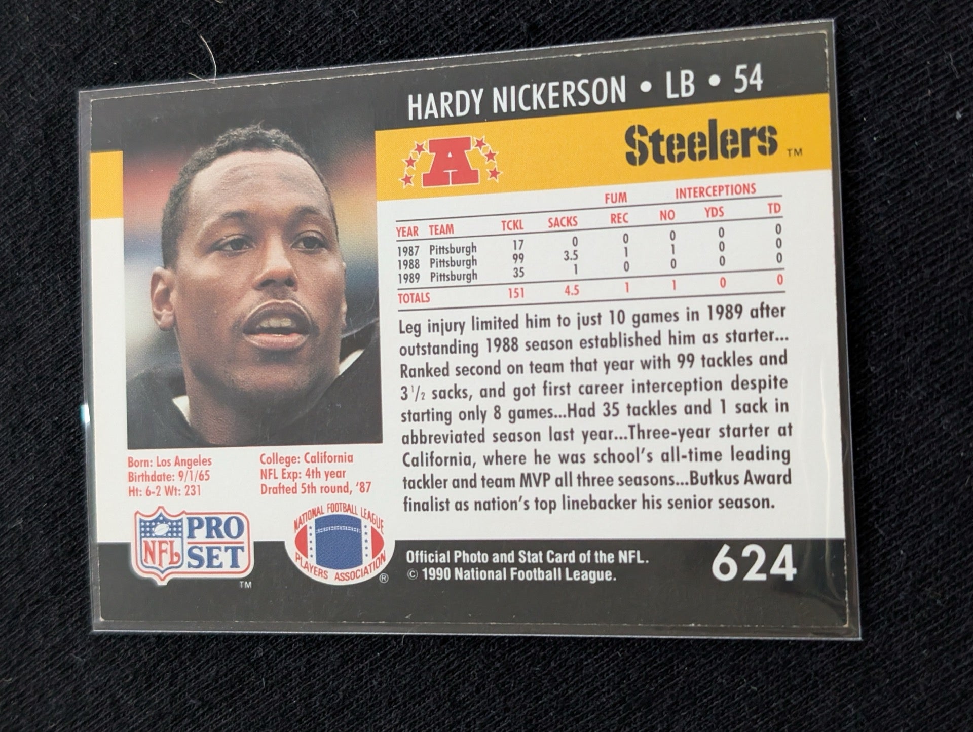 Hardy Nickerson Pittsburgh Steelers LB Card Lot (2) 1990 Pro Set