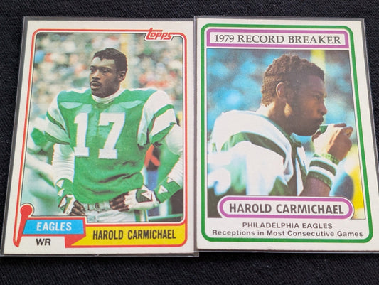 Harold Carmichael HOF Eagles WR Vintage Lot (2) 1980 Record Breaker 1981 Topps
