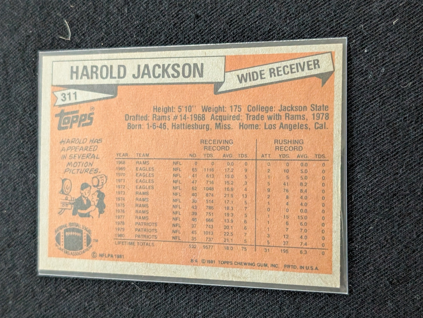 Harold Jackson Patriots WR Vintage Topps Card Lot (2) 1980 1981