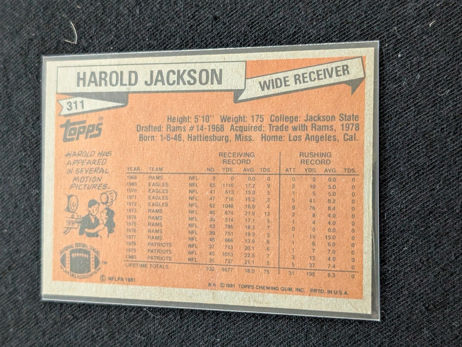 Harold Jackson Patriots WR Vintage Topps Card Lot (2) 1980 1981